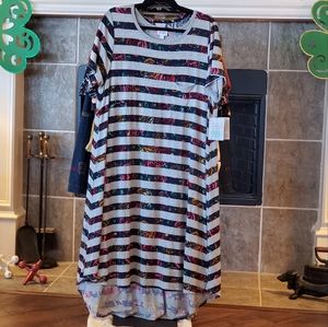 LuLaRoe 2XL Carly High-Low Dress Roses Striped- NWT